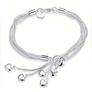 Elegant Sterling Silver 925 Multiple Heart Bracelet ~New~